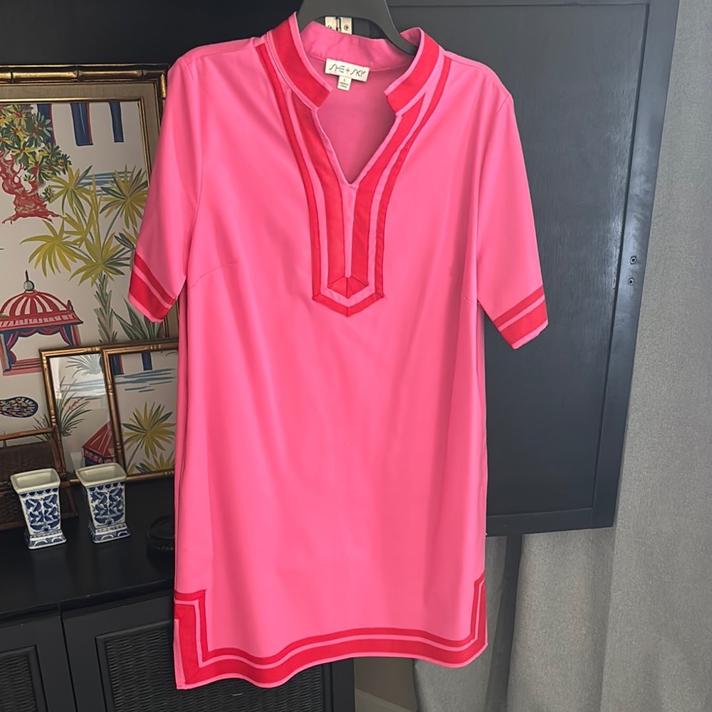 She + Sky Pink dress with Mandarin Collar